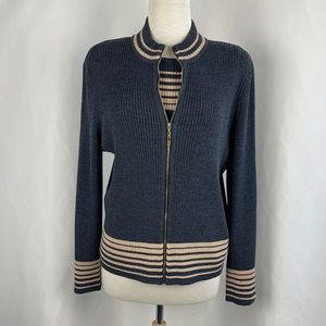 St John blue knit zip up jacket and tank top